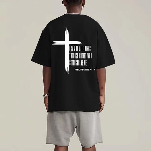 Tuislay Christian Oversized Shirts for Men Jesus Cross T Shirt God Religious Tshirts Faith Graphic Workout Tees Streetwear in Saudi Arabia