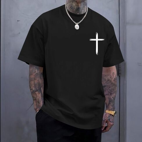 Tuislay Christian Oversized Shirts for Men Jesus Cross T Shirt God Religious Tshirts Faith Graphic Workout Tees Streetwear in Saudi Arabia