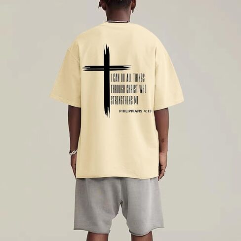 Tuislay Christian Oversized Shirts for Men Jesus Cross T Shirt God Religious Tshirts Faith Graphic Workout Tees Streetwear in Kuwait