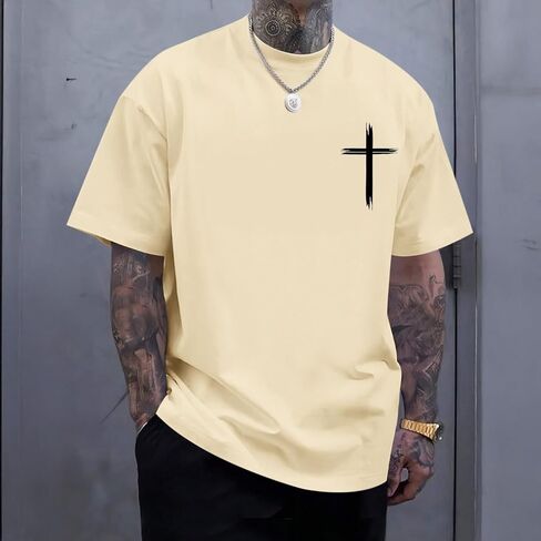Tuislay Christian Oversized Shirts for Men Jesus Cross T Shirt God Religious Tshirts Faith Graphic Workout Tees Streetwear in Kuwait