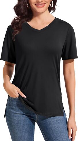V Neck T Shirt for Women Plus Size, Short Sleeve Casual Tops Summer 2025 Basic Tees in Saudi Arabia