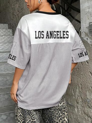 قمصان جيرسي كبيرة الحجم للنساء - V للبيسبول بالبيسبول/كرة القدم قميص القميص رقم Y2K Streetwear Teeps Tops in Kuwait