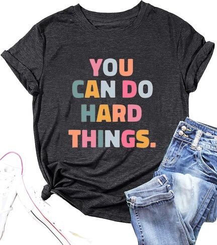 First Grade Teacher Shirts Women You Can Do Hard Things Tshirt Inspirational Saying Graphic Tee Tops in Kuwait