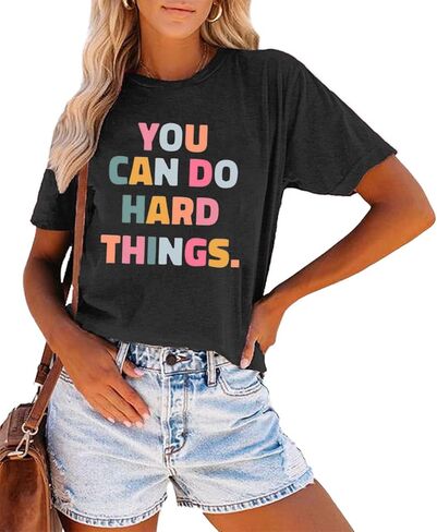 First Grade Teacher Shirts Women You Can Do Hard Things Tshirt Inspirational Saying Graphic Tee Tops in Kuwait