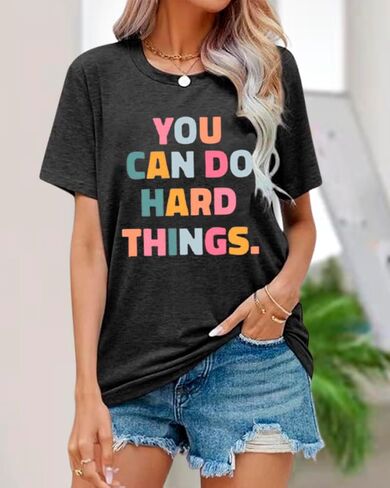First Grade Teacher Shirts Women You Can Do Hard Things Tshirt Inspirational Saying Graphic Tee Tops in Kuwait