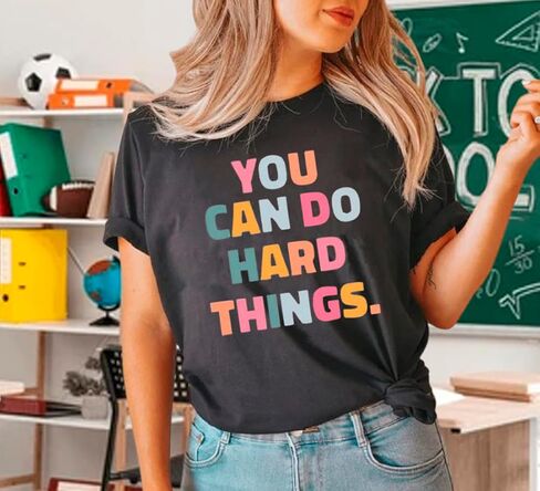 First Grade Teacher Shirts Women You Can Do Hard Things Tshirt Inspirational Saying Graphic Tee Tops in Kuwait