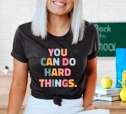 First Grade Teacher Shirts Women You Can Do Hard Things Tshirt Inspirational Saying Graphic Tee Tops in Kuwait