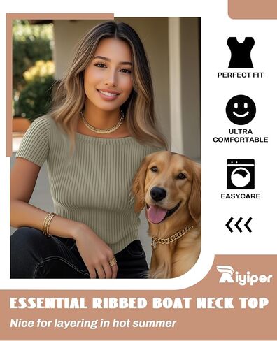 Riyiper 3 Pack Women Short Sleeve مضلعة متماسكة القمصان النحيفة القارب القارب المنحنية المنحنية قمم غير رسمية in Saudi Arabia