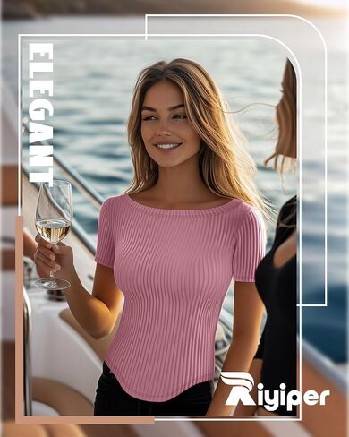 Riyiper 3 Pack Women Short Sleeve مضلعة متماسكة القمصان النحيفة القارب القارب المنحنية المنحنية قمم غير رسمية in Saudi Arabia
