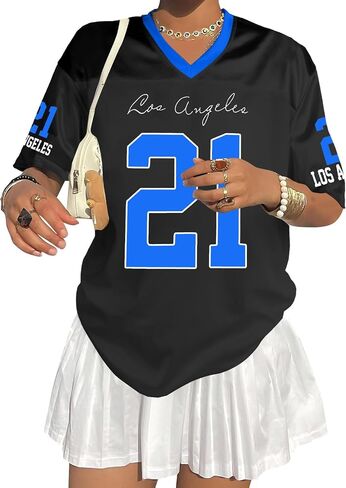 قمصان جيرسي كبيرة الحجم للنساء - V للبيسبول بالبيسبول/كرة القدم قميص القميص رقم Y2K Streetwear Teeps Tops in Kuwait