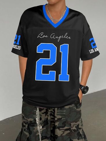 قمصان جيرسي كبيرة الحجم للنساء - V للبيسبول بالبيسبول/كرة القدم قميص القميص رقم Y2K Streetwear Teeps Tops in Kuwait