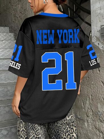 قمصان جيرسي كبيرة الحجم للنساء - V للبيسبول بالبيسبول/كرة القدم قميص القميص رقم Y2K Streetwear Teeps Tops in Kuwait