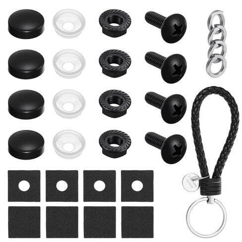 Black License Plate Screws, Stainless Steel License Plate Screws Phillips Motorcycle Fasteners Hardware Black Oxide with Bolts Nuts Caps for Cars Motorcycles Mounting Front Rear Frame, M6-1.0x16mm in Kuwait