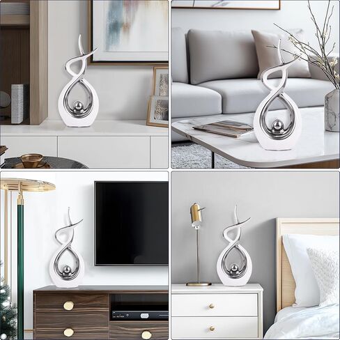 Silvery Modern Sculpture Table Decorations, Ceramic Knick Knacks Statues for Living Room Decor, Tv Stand and Desk Decor, Suitable for Coffee Tables and Shelf Decorations, Great Gift Idea in Kuwait