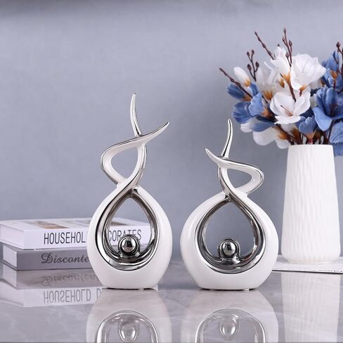 Silvery Modern Sculpture Table Decorations, Ceramic Knick Knacks Statues for Living Room Decor, Tv Stand and Desk Decor, Suitable for Coffee Tables and Shelf Decorations, Great Gift Idea in Kuwait