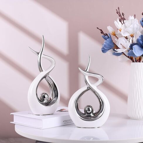 Silvery Modern Sculpture Table Decorations, Ceramic Knick Knacks Statues for Living Room Decor, Tv Stand and Desk Decor, Suitable for Coffee Tables and Shelf Decorations, Great Gift Idea in Kuwait