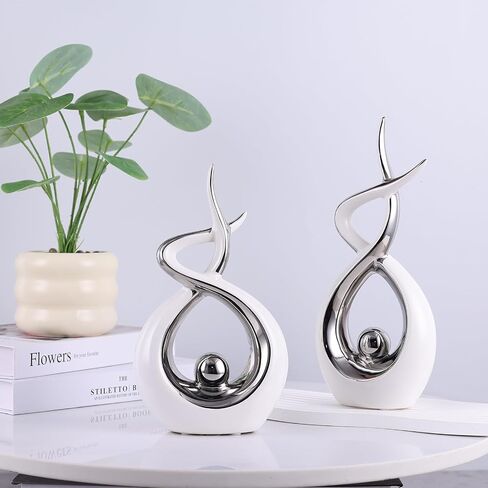 Silvery Modern Sculpture Table Decorations, Ceramic Knick Knacks Statues for Living Room Decor, Tv Stand and Desk Decor, Suitable for Coffee Tables and Shelf Decorations, Great Gift Idea in Kuwait