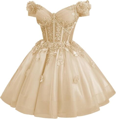 Zhangyo Sparkly Tulle Homecoming Dresses for Teens Off Shoulder DAMA Dresses for Quinceanera 3D Butterfly Short Ball Gown in Kuwait