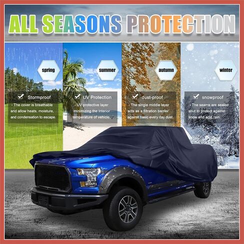 ACROPIX Pickup Truck Cover for Ford F150 Crew Cab Pickup 4 Door 6.5 Feet Bed 2004-2021 Sun Rain Dust Snow Protection 190T PU W/Driver Door Zipper Navy Blue Car Parts in Saudi Arabia