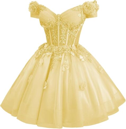 Zhangyo Sparkly Tulle Homecoming Dresses for Teens Off Shoulder DAMA Dresses for Quinceanera 3D Butterfly Short Ball Gown in Kuwait