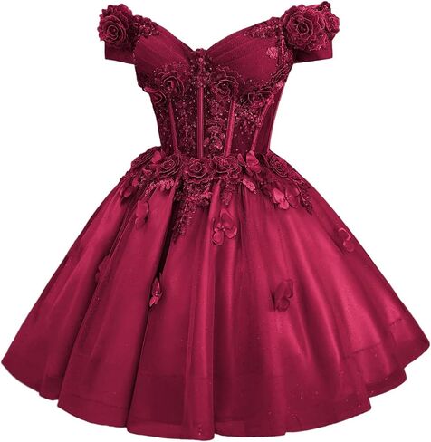 Zhangyo Sparkly Tulle Homecoming Dresses for Teens Off Shoulder DAMA Dresses for Quinceanera 3D Butterfly Short Ball Gown in Kuwait