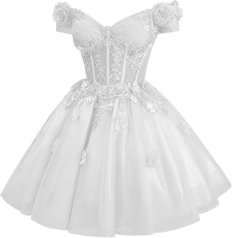 Zhangyo Sparkly Tulle Homecoming Dresses for Teens Off Shoulder DAMA Dresses for Quinceanera 3D Butterfly Short Ball Gown in Kuwait