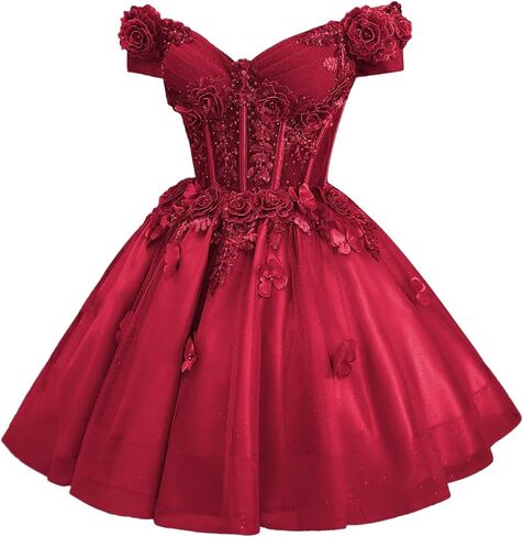 Zhangyo Sparkly Tulle Homecoming Dresses for Teens Off Shoulder DAMA Dresses for Quinceanera 3D Butterfly Short Ball Gown in Kuwait