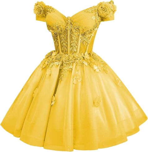 Zhangyo Sparkly Tulle Homecoming Dresses for Teens Off Shoulder DAMA Dresses for Quinceanera 3D Butterfly Short Ball Gown in Kuwait