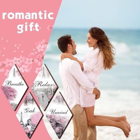 Gerrii Pink and Grey Bathroom Decor Pink Paris Decor Relax Soak Unwind Breathe Pink Gray Wall Art Pink Bathroom Accessories (Rectangle, 11.81 x 3.15 Inch) in Kuwait