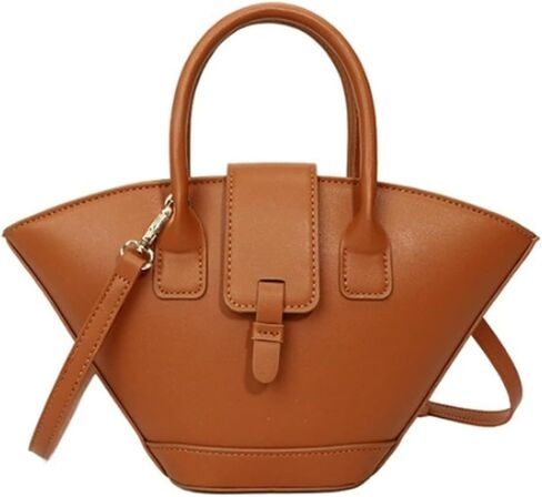 Trendy Fan-shaped Bucket Bag for Women Retro PU Leather Shoulder Crossbody Bag with Top Handle Satchel Purse in Kuwait