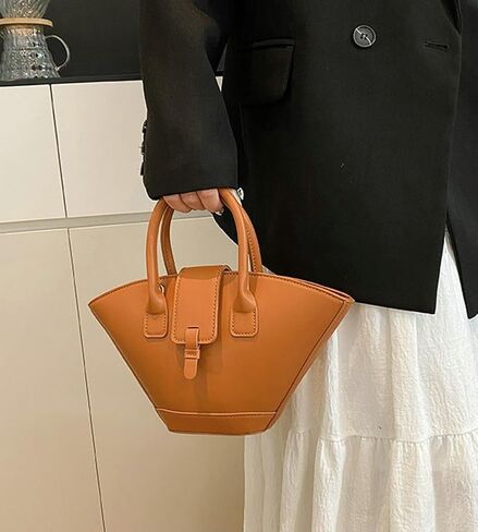 Trendy Fan-shaped Bucket Bag for Women Retro PU Leather Shoulder Crossbody Bag with Top Handle Satchel Purse in Kuwait