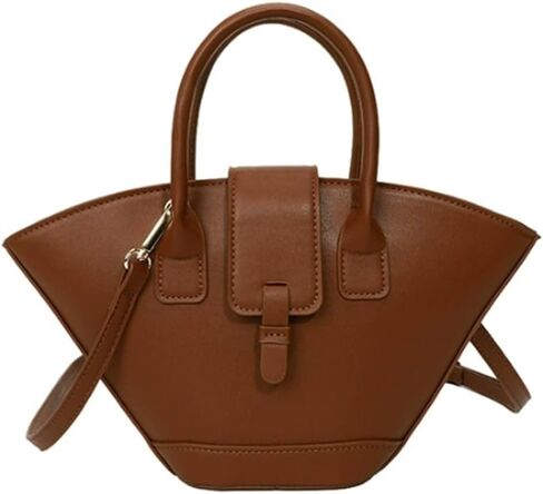 Trendy Fan-shaped Bucket Bag for Women Retro PU Leather Shoulder Crossbody Bag with Top Handle Satchel Purse in Kuwait