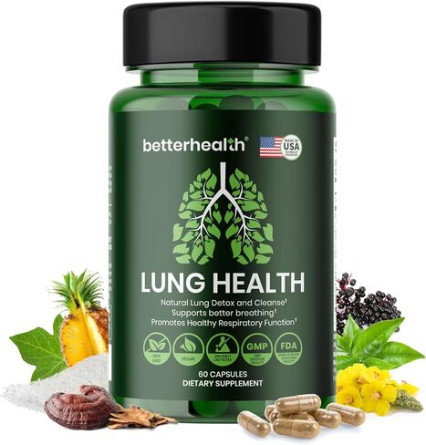 Lung Health Daily Respiratory Health Supplement with Mullein Leaf, Vitamin D, Elderberry, | Allergy, Sinus, and Mucus Relief, Lung Cleanse Detox Formula (60 Capsules) in Saudi Arabia