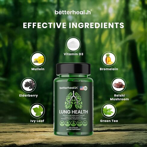 Lung Health Daily Respiratory Health Supplement with Mullein Leaf, Vitamin D, Elderberry, | Allergy, Sinus, and Mucus Relief, Lung Cleanse Detox Formula (60 Capsules) in Saudi Arabia