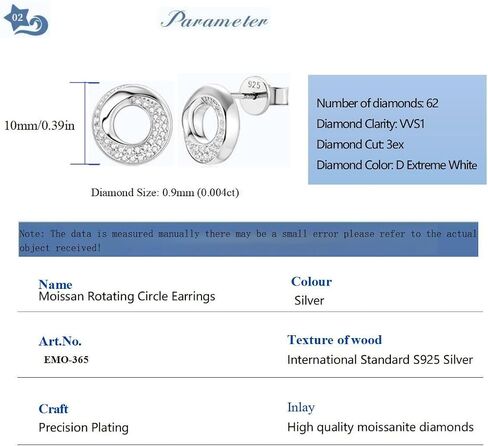 أقراط Moissanite الدائرية S925 Sterling Silver Full Diamond Moss Ubi مائة أقراط in Saudi Arabia