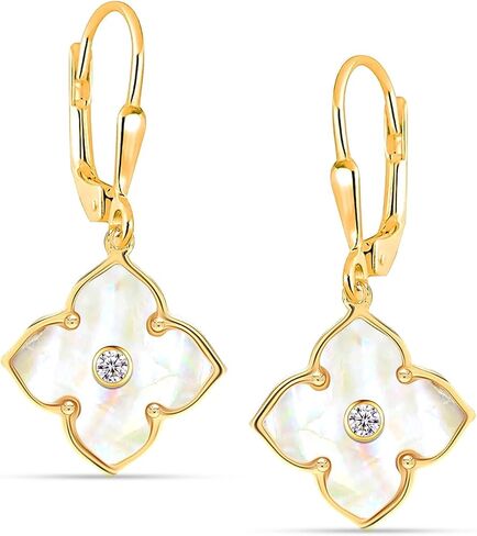 Lecalla 925 Sterling Silver Drop أقراط | والدة بيرل البرسيم حلق | أم لؤلؤة عشيق حلق | Zirconia Mop Drop Drop Dangle أقراط للنساء in Kuwait