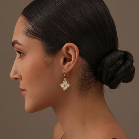 Lecalla 925 Sterling Silver Drop أقراط | والدة بيرل البرسيم حلق | أم لؤلؤة عشيق حلق | Zirconia Mop Drop Drop Dangle أقراط للنساء in Kuwait