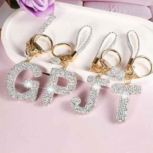 Letter Keyring, Initial Keychain Silvery Car Keychain, Keyring Handbag Charms Keyring Decoration Gift for Women in Kuwait