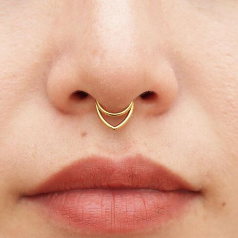 16G التيتانيوم الحاجز خواتم مزدوجة الحاجز مجوهرات Daith ثقب المجوهرات الفضة الذهب يتوقف الجزء اللولب الفرس ثقب المجوهرات 8 مم 10 مم سلس حلقة مجوهرات هيبوالرجينيك لها in Kuwait