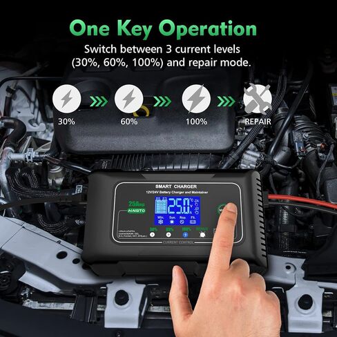 Haisito: 26A 6V12V/24V Smart Battery Charger –Automatic Maintainer, Trickle Charger & Desulfator with Overcharge Protection & Temperature Compensation – for Lead-Acid,LiFePO4 & Lithium Batteries in Kuwait