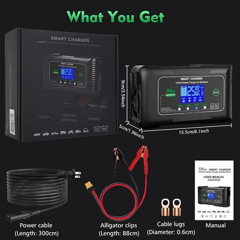 Haisito: 26A 6V12V/24V Smart Battery Charger –Automatic Maintainer, Trickle Charger & Desulfator with Overcharge Protection & Temperature Compensation – for Lead-Acid,LiFePO4 & Lithium Batteries in Kuwait