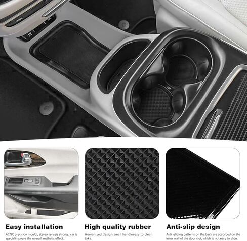 الحصير المضادة للغضب Auovo متوافق مع Chrysler Pacifica 2017-2019 2020 2021 2022 إكسسوارات فتحة فتحة لوحة السيارة الداخلية تزيين السيارات بطانات بطانات كوب الأبواب بطانات الكأس (أسود) in Saudi Arabia