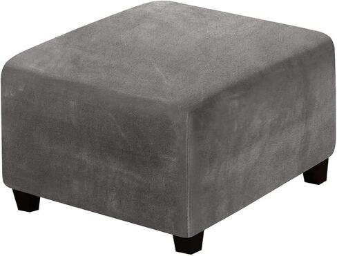 Square Ottoman Covers Square Footstool Protector Covers Ottoman Slipcover Velvet Plush Fabric Storage Stool Ottoman Covers Stretch with Elastic Bottom, Black in Kuwait