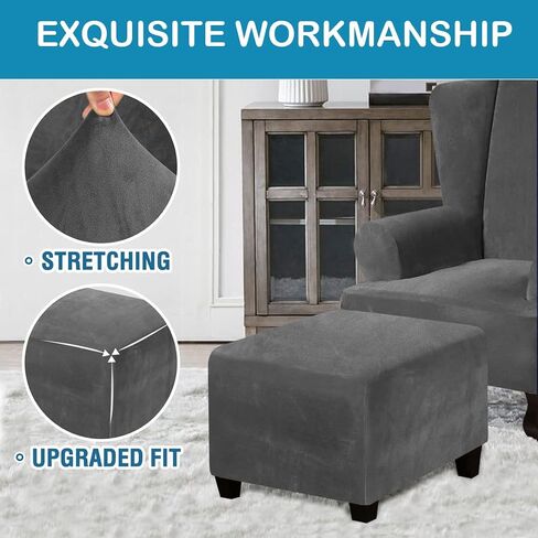 Square Ottoman Covers Square Footstool Protector Covers Ottoman Slipcover Velvet Plush Fabric Storage Stool Ottoman Covers Stretch with Elastic Bottom, Black in Kuwait