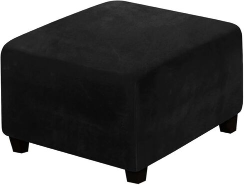 Square Ottoman Covers Square Footstool Protector Covers Ottoman Slipcover Velvet Plush Fabric Storage Stool Ottoman Covers Stretch with Elastic Bottom, Black in Kuwait