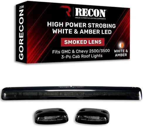 RECON - Fits 2007-2014 Sierra & Silverado 2500/3500 3-Piece Cab Roof Light Kit High Power Strobe LED White & Amber & Running Lights (SMOKED LENS) in Saudi Arabia