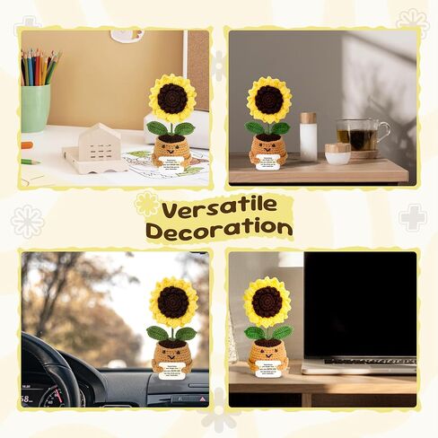 الدعم العاطفي دمية عباد الشمس الكروشيه - هدية تأكيد إيجابي مصنوعة يدويًا للنساء والأصدقاء وزملاء العمل والمعلمين - رفعت زهرة التشجيع في وعاء الغزل in Kuwait