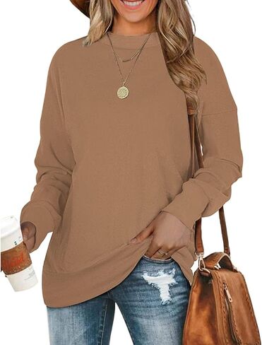 BEUFRI Oversized Sweatshirts for Women Crew Neck Long Sleeve Tunic Shirt Tops for Legging in Kuwait