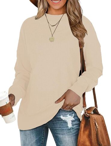 BEUFRI Oversized Sweatshirts for Women Crew Neck Long Sleeve Tunic Shirt Tops for Legging in Kuwait