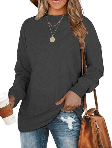 BEUFRI Oversized Sweatshirts for Women Crew Neck Long Sleeve Tunic Shirt Tops for Legging in Kuwait